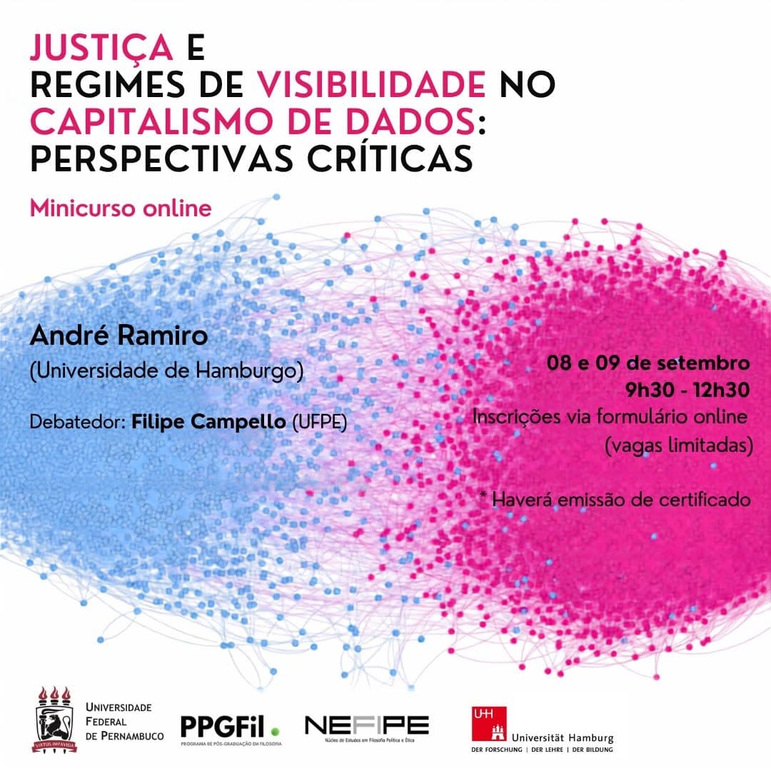 Minicurso "Justiça e regimes de visibilidade no capitalismo de dados" — André Ramiro (Universidade de Hamburgo), disciplina AIsthesis/PPGFil-UFPE